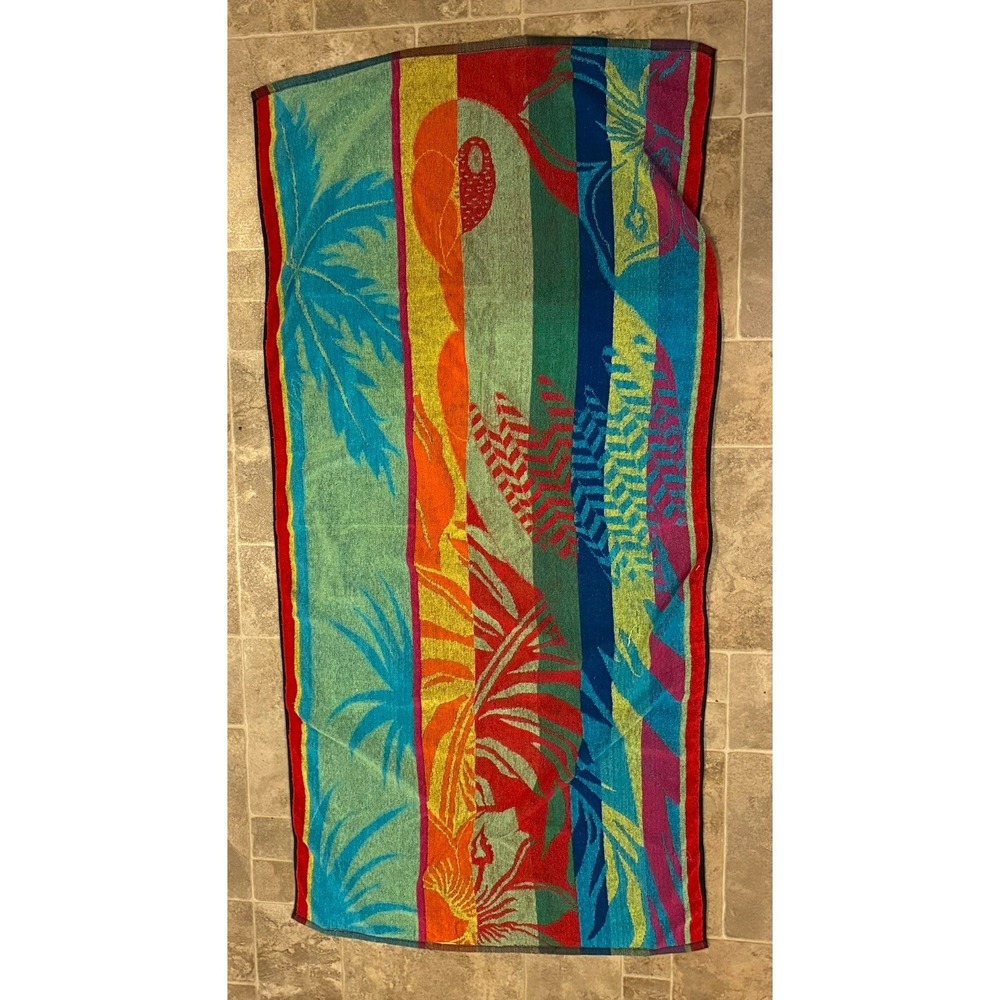 Vintage Colorful Parrot Beach Towel Vacation
